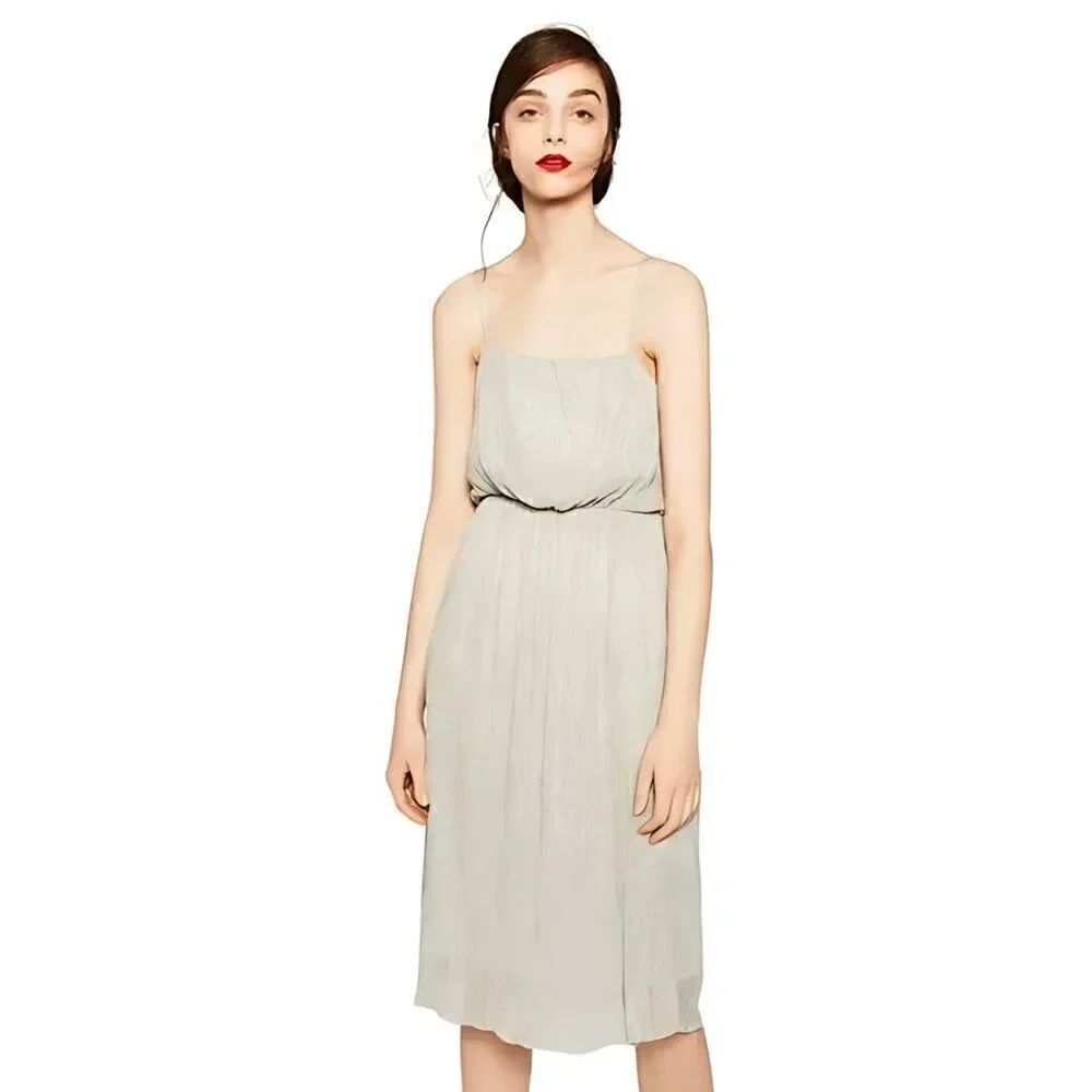 Like New Zara Iridescent Champagne Shimmer Delicate Strappy Midi Dress